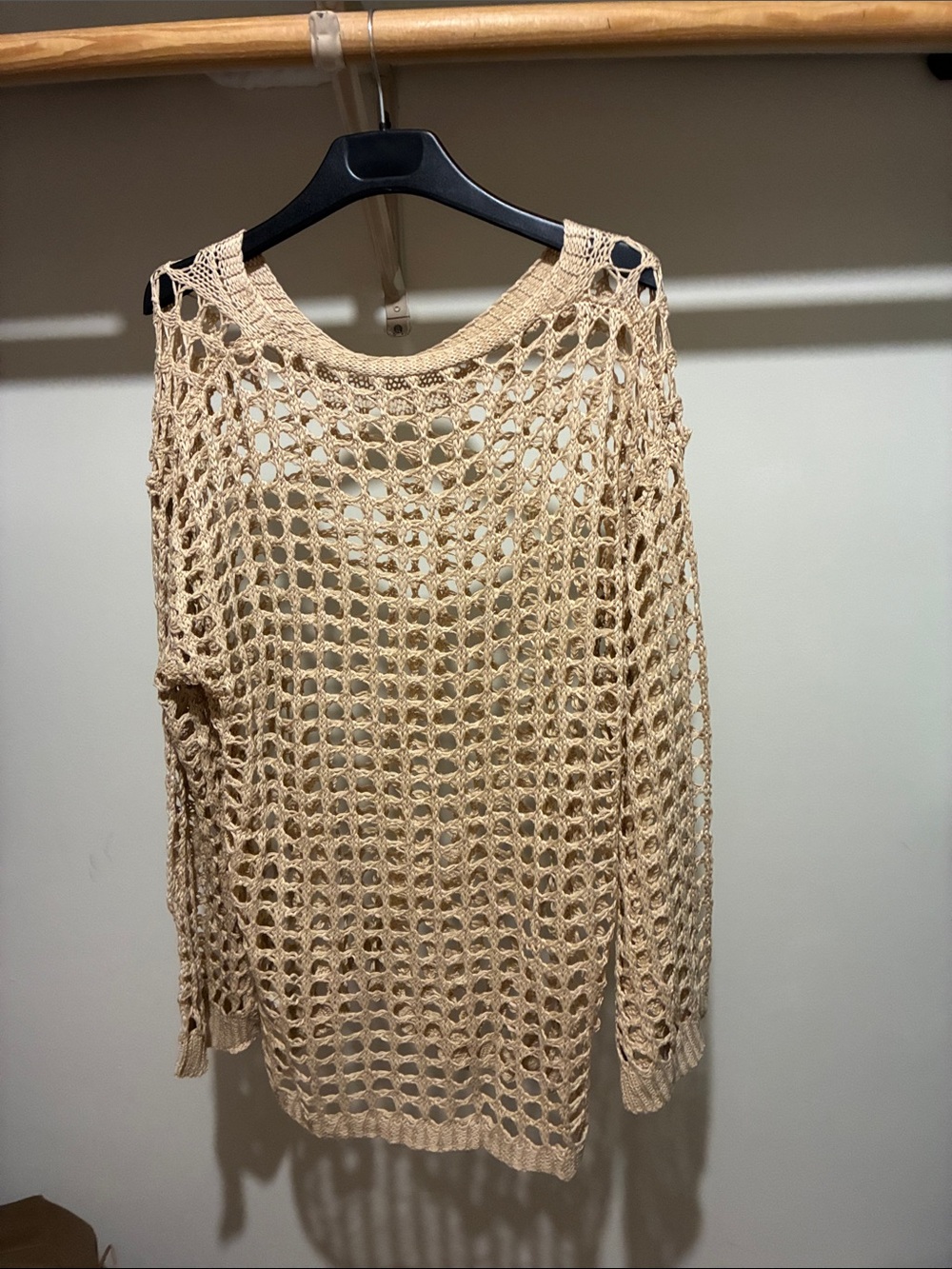 Light Taupe Open-Knit Scoop Neck Sweater